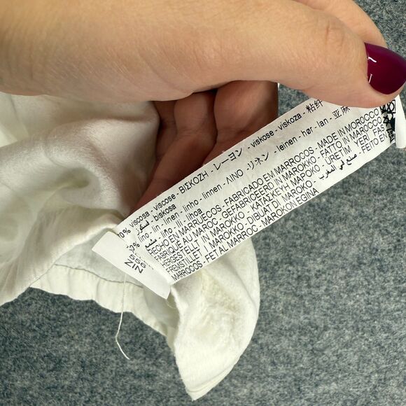 Zara Cropped Shirt Women S Small Beige Button Up Collared Short Sleeve Linen - Picture 4 of 7